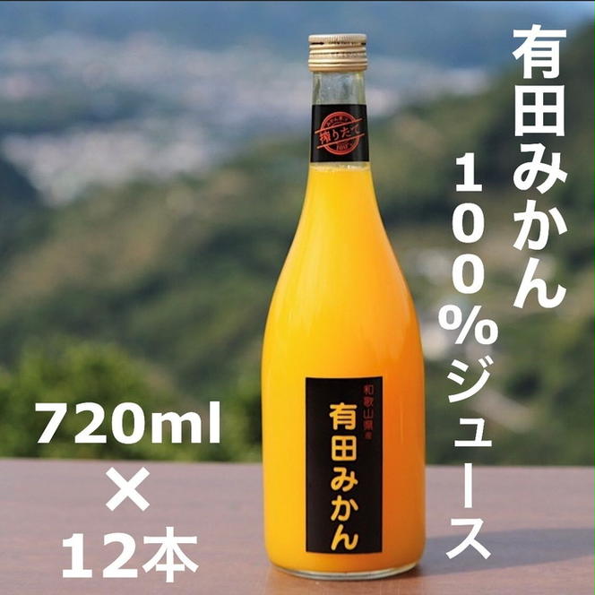 【搾りたて発送】和歌山産　有田みかん100%ジュース 720ml×12本 無添加ストレート
※着日指定不可
※北海道・沖縄・離島への配送不可