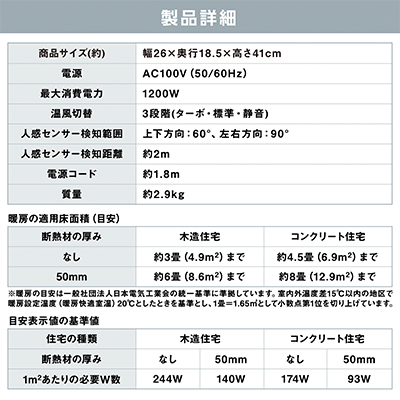 ヒーター セラミックファンヒーター 大風量 人感センサー付き 首振り 1200W JCH-12TDSW1-W ホワイト アイリスオーヤマ 足元 暖房 節電 トイレ コンパクト 小型 軽量 キッチン 勉強 脱衣所