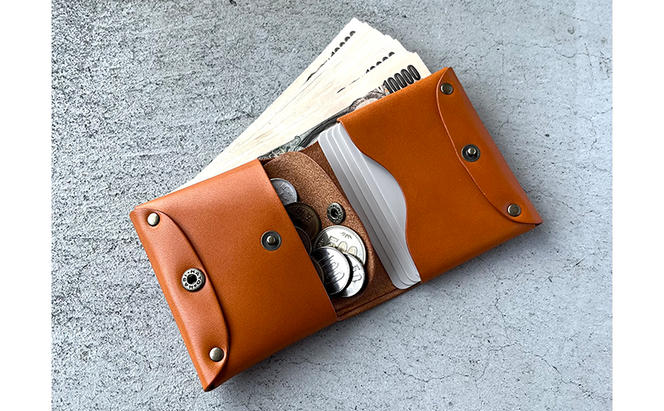 本革 ノンステッチの二つ折りミニ財布 栃木レザー