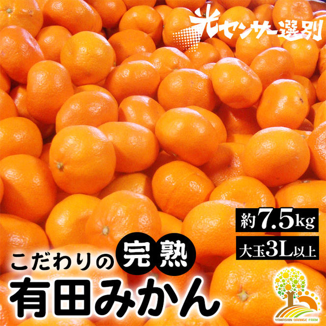 ＼光センサー選別／ 農家直送　有田みかん　約7.5kg 大玉3L以上　有機質肥料100% ※沖縄・離島への配送不可 ※2024年11月中旬～2025年1月上旬頃に順次発送予定