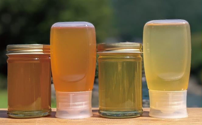 合計1060g 天然蜂蜜 国産蜂蜜 非加熱 生はちみつ 岐阜県 美濃市産 味比べセット (蜂蜜230g入りガラス瓶各2本、蜂蜜300g入りピタッとボトル各2本)C7