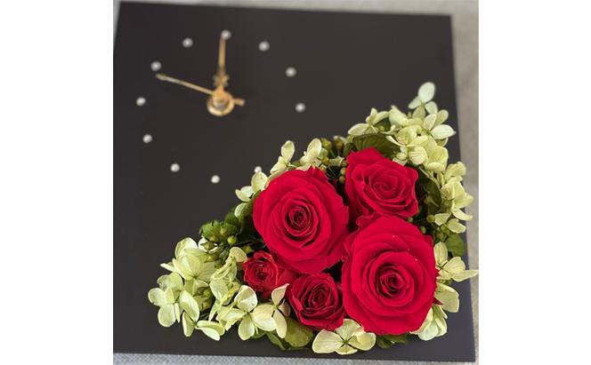 プリザーブドフラワー 茶 時計 1個(赤系) 花時計 フラワー 花 お祝い 贈り物 記念日 インテリア プレゼント