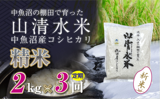 【新米先行受付】【定期便／全3回】精米2kg　新潟県魚沼産コシヒカリ「山清水米」