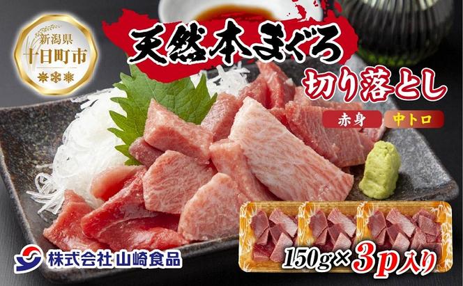 天然 本マグロ 切り落とし 赤身 中トロ 150g×3パック 計450g 本まぐろ クロマグロ 中とろ 冷凍 まぐろ 鮪 海鮮 刺身 海鮮丼 手巻き寿司 お取り寄せ グルメ 送料無料 新潟県 十日町市