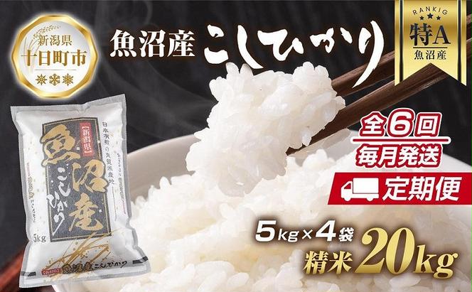 【定期便】新潟県 魚沼産 コシヒカリ お米 20kg×計6回 精米済み 半年間 毎月発送 こしひかり（お米の美味しい炊き方ガイド付き）