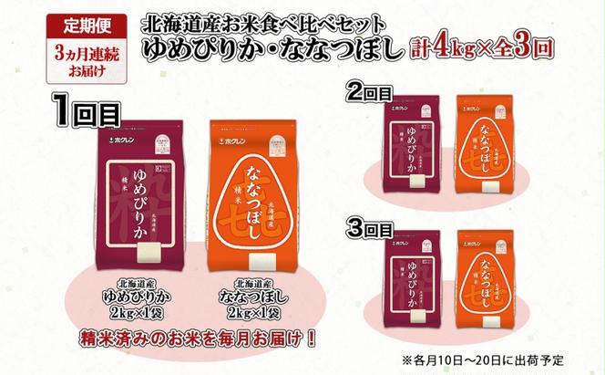 定期便 3ヵ月連続3回 北海道産 ゆめぴりか 喜ななつぼし 食べ比べ セット 精米 各2kg 計4kg 米 特A 白米 お取り寄せ ごはん ブランド米 ようてい農業協同組合 ホクレン 送料無料 北海道 倶知安町