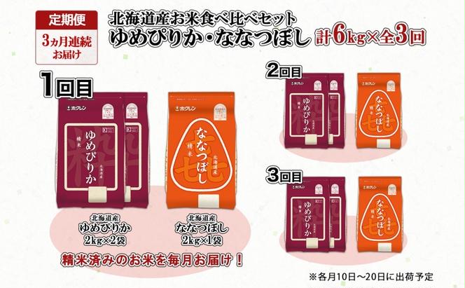 定期便 3ヵ月連続3回 北海道産 ゆめぴりか 喜ななつぼし 食べ比べ セット 精米 計6kg 米 特A 白米 お取り寄せ ごはん ブランド米 ようてい農業協同組合 ホクレン 送料無料 北海道 倶知安町