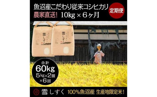 定期便！魚沼産こだわり従来コシヒカリ【合計60kg】毎月10kg×6回