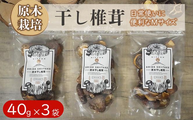 宮崎県産 乾燥 椎茸 40g×3袋 小分け チャック袋入 干ししいたけ 出汁 オーガニック 原木栽培 有機JAS認証 料理 調理 常温 美郷町 渡川 アヒージョ 煮物 煮付け おかず おこわ 鍋 みそ汁 炒め物 うどん そば スープ パスタ リゾット 春巻き 数量限定