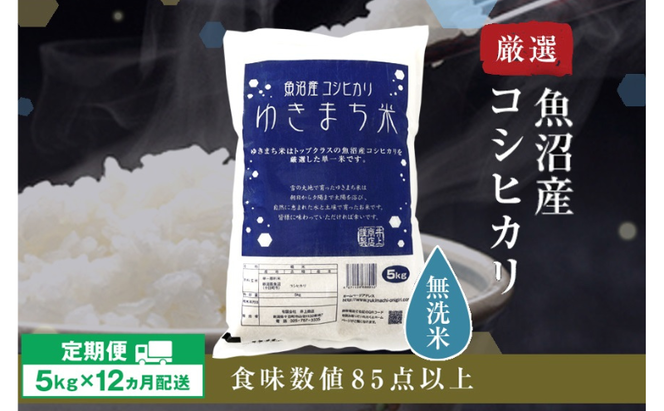 【先行予約】【定期便／12ヶ月】無洗米 ゆきまち米5kg 極上魚沼産コシヒカリ 令和6年度米＜令和6年10月上旬～発送予定＞