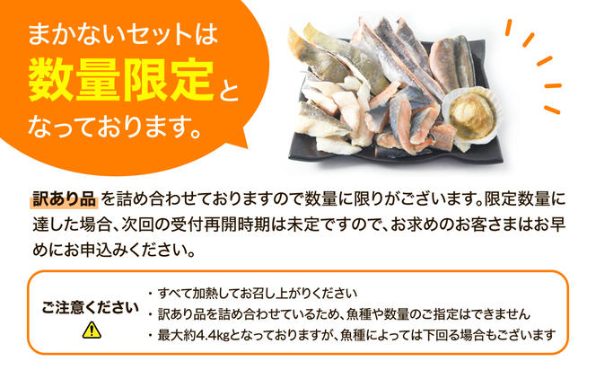 【2024年8月下旬発送】【緊急支援品】わけあり 北海道のおさかな屋さんの まかないセット 冷凍魚貝 最大約4.4kg 事業者支援 中国禁輸措置
