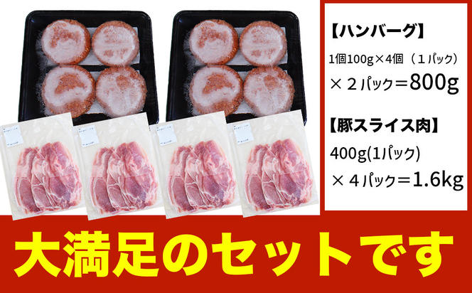 大容量！沖縄県産豚スライス肉1.6キロとジューシーハンバーグ800グラムセット