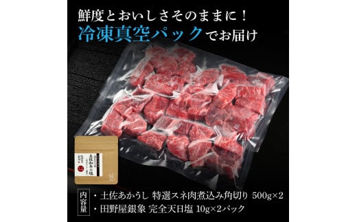 特選 スネ肉煮込み角切り 土佐あかうし 長期熟成肉 500g×2 合計1kg 田野屋銀象 完全天日塩付き スネ肉 煮込み 角切り 肉 お肉 和牛 牛肉 国産 牛 熟成肉 豪華 贅沢 真空パック 冷凍