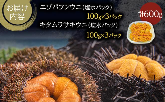 北海道礼文島産　ウニの食べ比べセット600g（蝦夷バフンウニ・キタムラサキウニ）