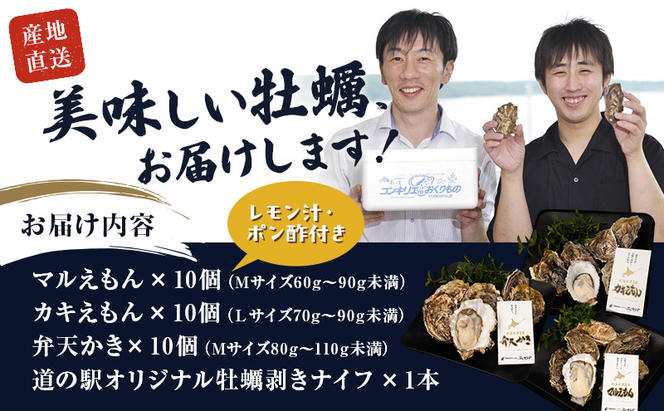 厚岸産 『 マルえもん 』『 カキえもん 』『 弁天かき 』3種 食べ比べ セット  北海道 牡蠣 カキ かき 生食 生食用 生牡蠣 魚貝類 