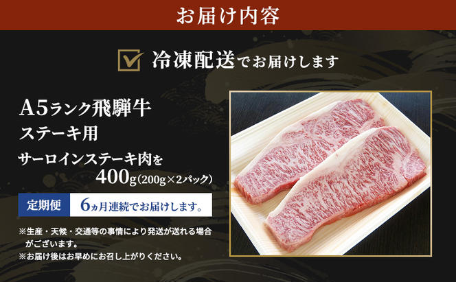 【定期便6ヶ月】牛肉 飛騨牛 サーロイン ステーキ セット 400g（1枚 約200g×2枚） 黒毛和牛 A5 美味しい お肉 牛 肉 和牛 サーロインステーキ 【岐阜県瑞穂市】