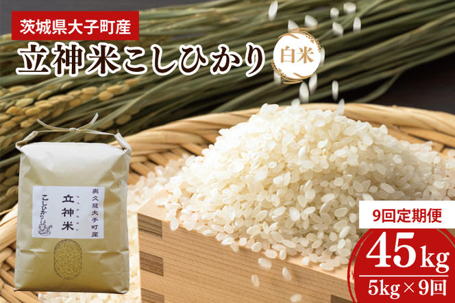 【9ヶ月定期便】【特別栽培米】令和6年度産 立神米こしひかり（白米）定期便 5kg 9回お届け 茨城県 大子町 コシヒカリ 米 コンテスト 受賞  生産者 大子産米（BT024）