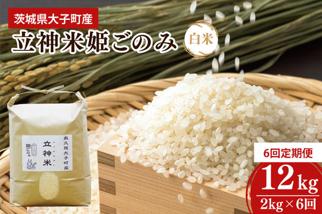 【6ヶ月定期便】【2024年11月発送開始】【特別栽培米】令和6年度産 立神米姫ごのみ（白米）定期便 2kg 6回お届け 茨城県 大子町 米 新米（BT049）