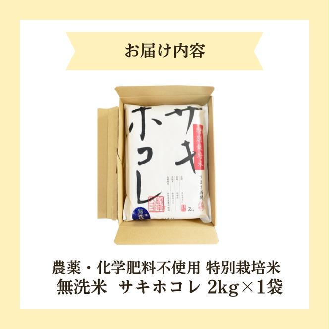 【令和6年産新米予約】栽培期間中 農薬・化学肥料不使用【無洗米】特別栽培米サキホコレ2kg×1