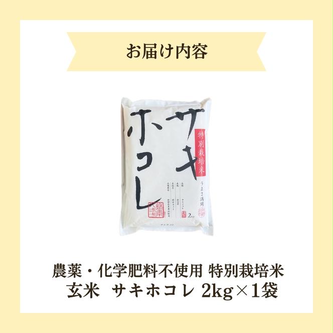 【令和6年産新米予約】栽培期間中 農薬・化学肥料不使用【玄米】特別栽培米サキホコレ2kg×1