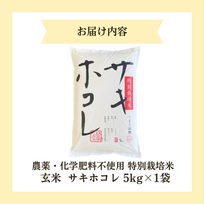 【令和6年産新米予約】栽培期間中 農薬・化学肥料不使用【玄米】特別栽培米サキホコレ5kg