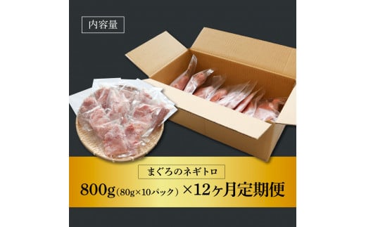 ～四国一小さなまち～ ≪カネアリ水産≫ まぐろのネギトロ 800g（80g×10パック）×12ヶ月定期便 ねぎとろ 鮪 マグロ キハダマグロ まぐろたたき 粗挽き 小分け パック 海鮮 魚介 便利