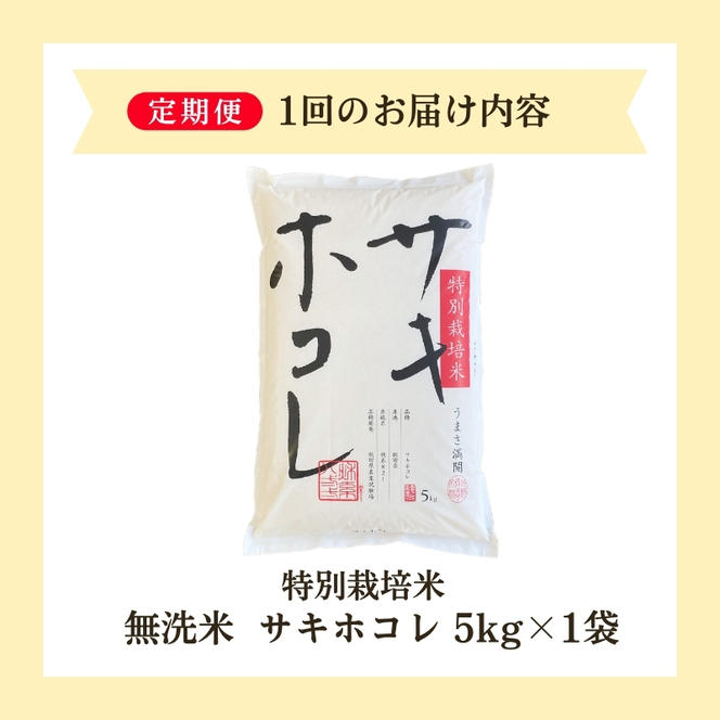 【令和6年産新米予約】<12ヵ月定期便>【無洗米】特別栽培米サキホコレ5kg×12回 合計60kg