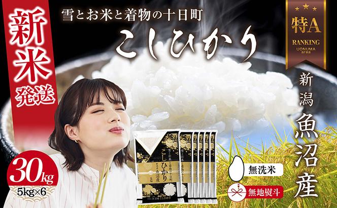  無地のし 無洗米 令和6年産 新潟県 魚沼産 コシヒカリ お米 30kg （5kg×6袋）精米済み お米 こめ 白米 新米 こしひかり 送料無料 魚沼 十日町