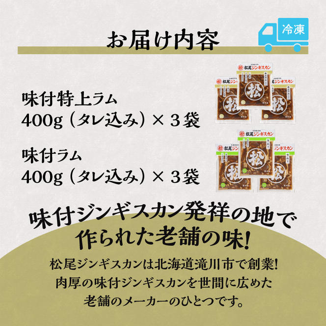 ラム食べ比べセットB 計2.4kg 味付特上ラム 味付ラム 各400×3 仔羊 ラム ジンギスカン 味付 肩肉 食べ比べ セット 詰合