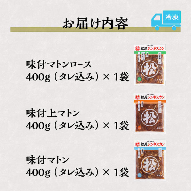 味付けマトンセット 計1.2kg 味付マトンロース 味付上マトン 味付マトン 各400g×1 羊 ラム ジンギスカン ロース 肩肉 もも肉 セット 詰合せ