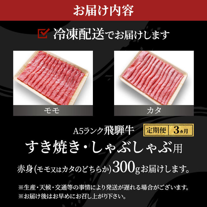 【定期便3ヶ月】牛肉 飛騨牛 すき焼き しゃぶしゃぶ セット 赤身 モモ 又は カタ 300g 黒毛和牛 Ａ5 美味しい お肉 牛 肉 和牛 すき焼き肉 すきやき すき焼肉 しゃぶしゃぶ肉 【岐阜県池田町】