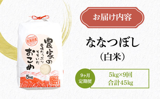 米 定期便 9ヶ月 北海道南るもい産 ななつぼし 5kg お米 おこめ こめ コメ 白米 精米 ご飯 ごはん 9回 お楽しみ 北海道 留萌