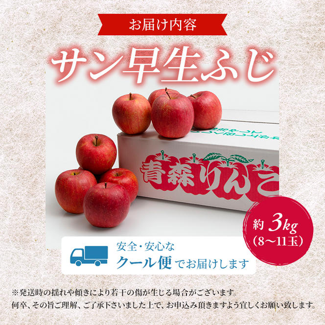 サイキチ農園のサン早生ふじ ( 弘前ふじ ) 約 3kg (8～11玉) 青森県鰺ヶ沢町産りんご 