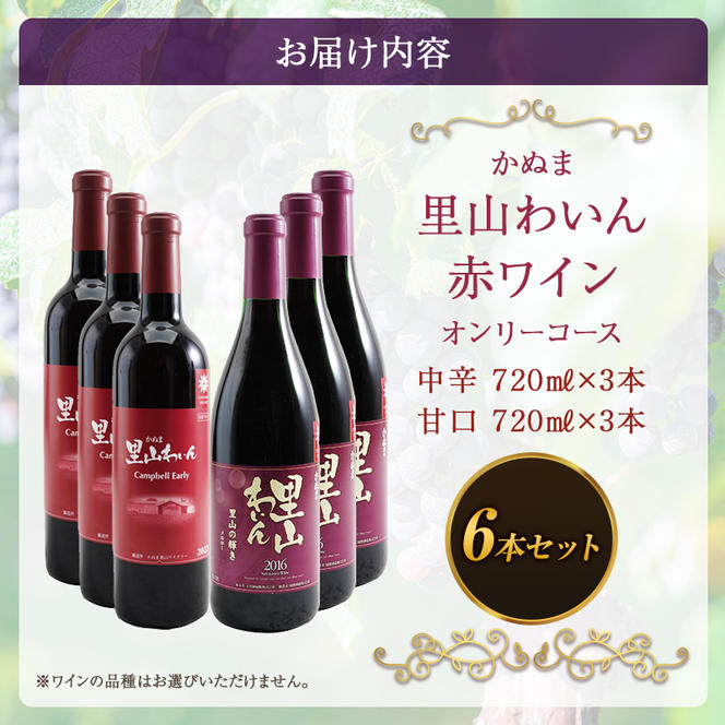 かぬま 里山わいん 赤ワイン オンリーコース 720ml × 6本 お届け 入金確認後 14日～1ヶ月 お酒 