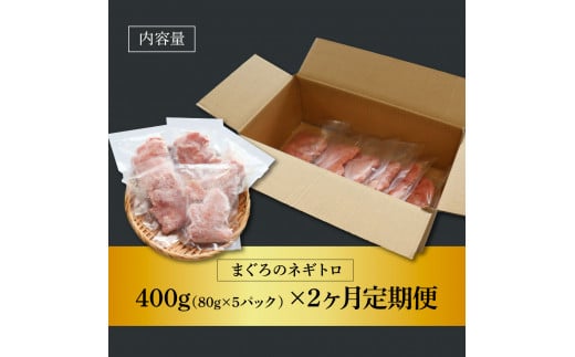 ～四国一小さなまち～ ≪カネアリ水産≫ まぐろのネギトロ 400g（80g×5パック）×2ヶ月定期便 ねぎとろ 鮪 マグロ キハダマグロ まぐろたたき 粗挽き 小分け パック 海鮮 魚介 便利 簡単