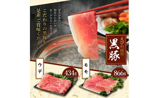 えびの純粋 黒豚お肉セット (ウデ434g・モモ866g) 合計1300g 1.3kg しゃぶしゃぶ スライス 豚肉 ギフト 贈り物 お礼 お祝い 高級 冷凍 送料無料