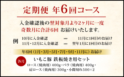 【年6回定期便/奇数月】いもこ豚（彩） 鉄板焼きセット 2.1kg×6回 総合計12.6kg 切り落とし ロース バラ 肩ロース 小間切れ 焼肉 豚肉 いもこ豚 セット 詰合せ 冷凍 宮崎県産 九州産 送料無料