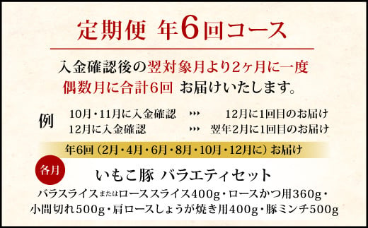 【訳あり】豚肉【定期便年6回/偶数月発送】いもこ豚(彩)  5種盛り バラエティセット 2.16kg バラスライス バラ 小間切れ 細切れ こま切れ ロース 肩ロース しゃぶしゃぶ スライス 豚ミンチ 豚肉 いもこ豚 セット 詰合せ 生姜焼き 焼肉 サムギョプサル ポッサム 豚丼 とんかつ 鉄板 ホットプレート パーティー 冷凍 宮崎県産 九州産 送料無料