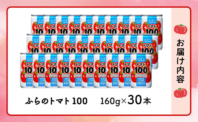 ふらの トマト100 160g×30本入  (ジュース 野菜ジュース 飲み物 缶 北海道 送料無料 道産 富良野市 ふらの)