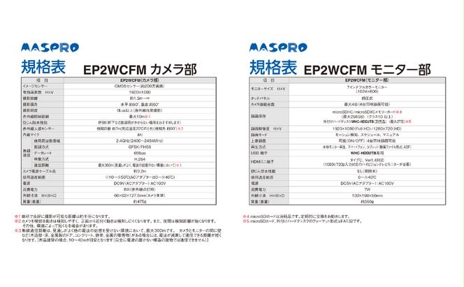 防犯カメラ モニター＆ワイヤレスHD カメラセット EP2WCFM（7インチ） 防犯 カメラ 電化製品 セキュリティー センサー 録画