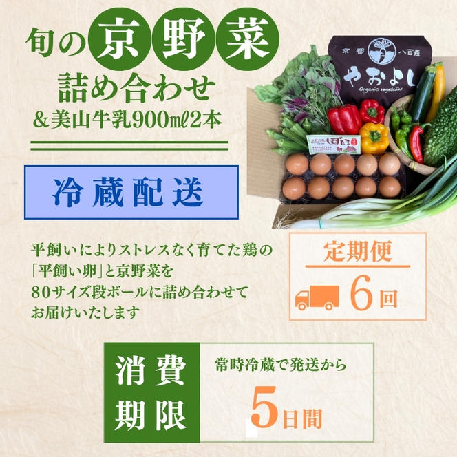 【定期便6回】＜京野菜の京都やおよし＞丹波野菜詰め合わせ 平飼い卵のセット《栽培期間中農薬不使用 野菜》※北海道・沖縄・離島への発送不可