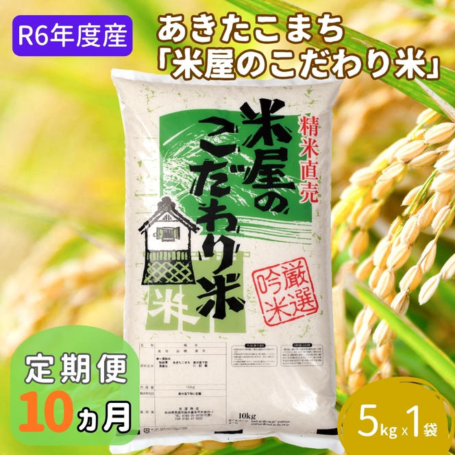 米 定期便 R6年度産  『米屋のこだわり米』 あきたこまち 白米 5kg 10ヶ月連続発送（合計50kg）吉運商店 秋田県 男鹿市 精米 お米 お弁当 おにぎり