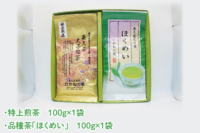 【農林水産大臣賞受賞】かねた園の奥久慈茶 大子銘茶 2種セット 計200g（100g×各1袋）（CK002）