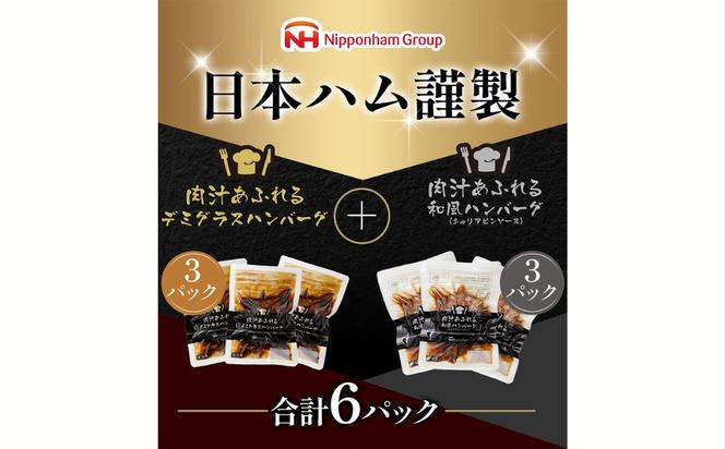 肉汁あふれるハンバーグ2種6個セット（デミグラス＆和風）　日ハム 冷凍 個食 使い切り 