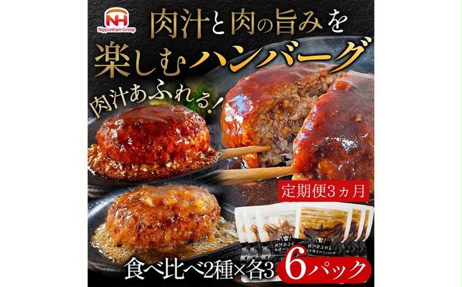 【定期便】肉汁あふれるハンバーグ2種6個セット（デミグラス＆和風） 3ヶ月定期便