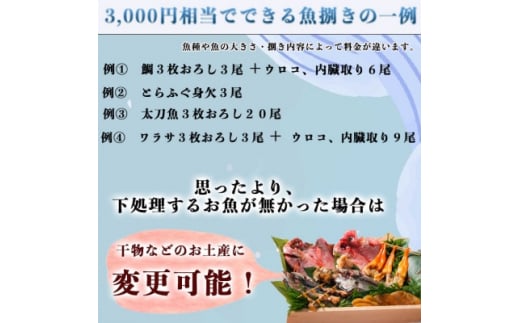 岬だよりの＜釣ったお魚プロが代わりに下処理します＞魚捌き券(3000円相当)