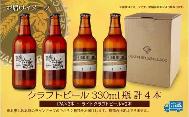 クラフトビール 2種 330ml 計4本 IPA ライトクラフトビール ビール 地ビール 瓶ビール ペールエール エール お酒 酒 ホップ 麦芽人気 晩酌 宅飲み 家飲み 飲み比べ お取り寄せ 冷蔵 ジョークンビール 新潟県 十日町市