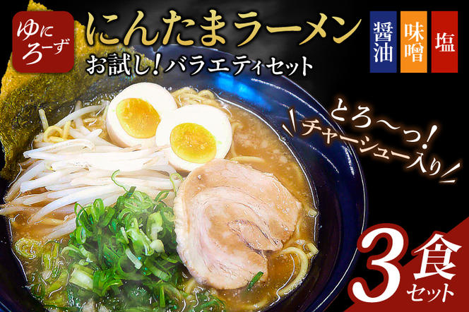 お試し!バラエティ冷凍にんたまラーメン3食セット(醤油、味噌、塩×1)（AK001-1）