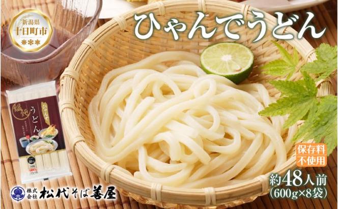 ひゃんで うどん 600g 8袋 約48人前 饂飩 ウドン 干しうどん ざるうどん かけうどん ファミリー 麺 乾めん 自家用 お中元 お歳暮 お取り寄せ 備蓄 保存 便利 ギフト 越後 魚沼 常温 松代そば善屋 新潟県 十日町市