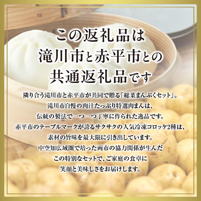 ◆滝川市・赤平市共通返礼品◆お総菜まんぷくセット コロッケと肉まん |楽楽食品 楽楽食品 豚まん にくまん 中華 ぶたまん 電子レンジ　テーブルマーク 冷凍コロッケ 惣菜 弁当 おかず 揚げ物 セット